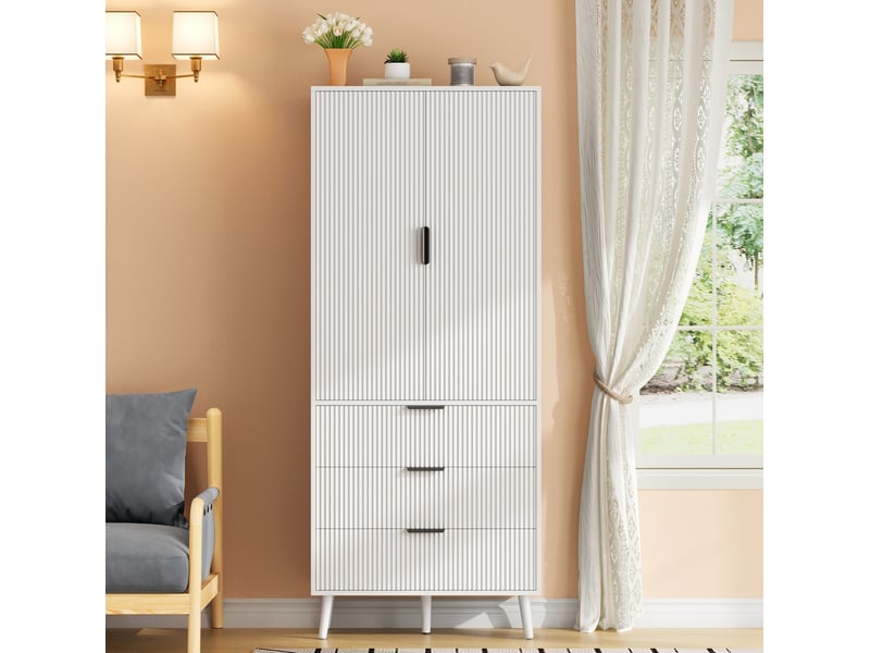 Armoire de cuisine 2 portes et 3 tiroirs 75x35x180 cm en mdf blanc - Conforama W