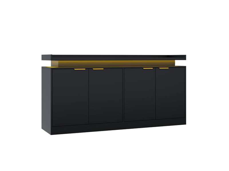 Buffet à 4 portes avec éclairage led rgb et rangements ouverts pour salle à manger, noir, 160 × 39 × 83 cm - Conforama C