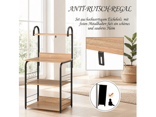 Desserte de cuisine 60 x 40 x 125 cm – 4 niveaux de rangement, 4 crochets – noir et effet bois naturel