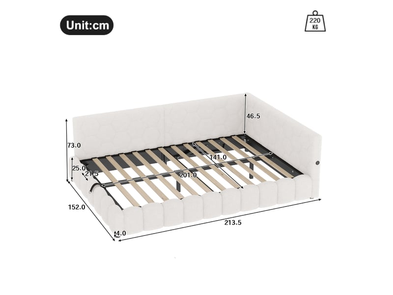  Lit de jour 140x200 canapé lit blanc avec led multicolore et coffre hydraulique  - Conforama C