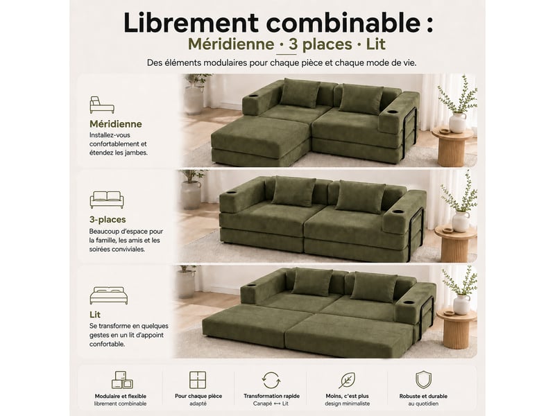  Canapé-lit pliable sans cadre, en tissu velours  - Conforama R