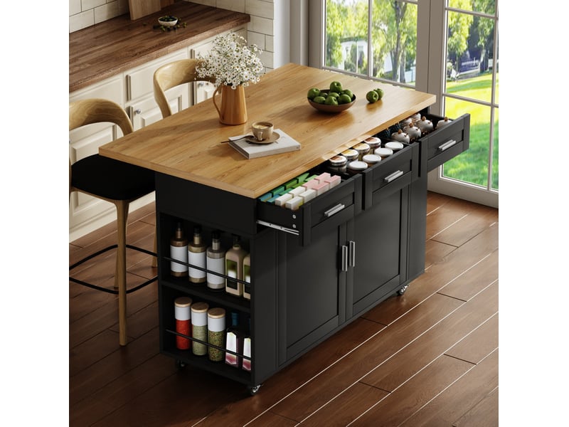 Desserte de cuisine 120x70x84 cm avec plateau rabattable, naturel et noir - Conforama E