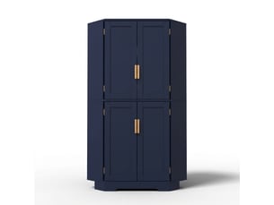 Buffet de cuisine d'angle bleu 60x60x172 cm avec 4 portes et étagères réglables