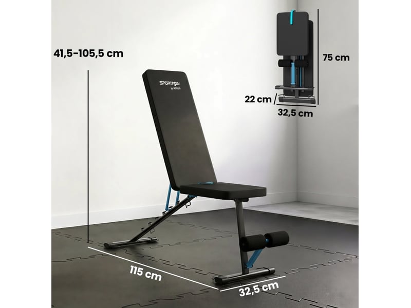 Banc de musculation réglable 115 x 32,5 x 43 cm noir, cadre en acier, dossier 7 positions, repose-jambes - Conforama C