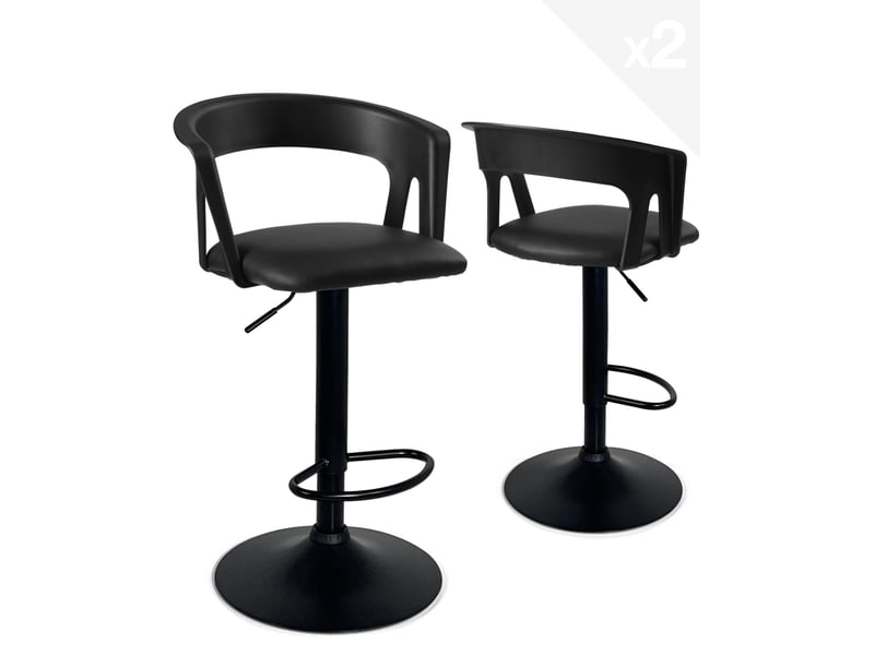  Lot de 2 tabourets de bar réglables pivotants noir intégral avec dossier ayo 311-AYO - Conforama A