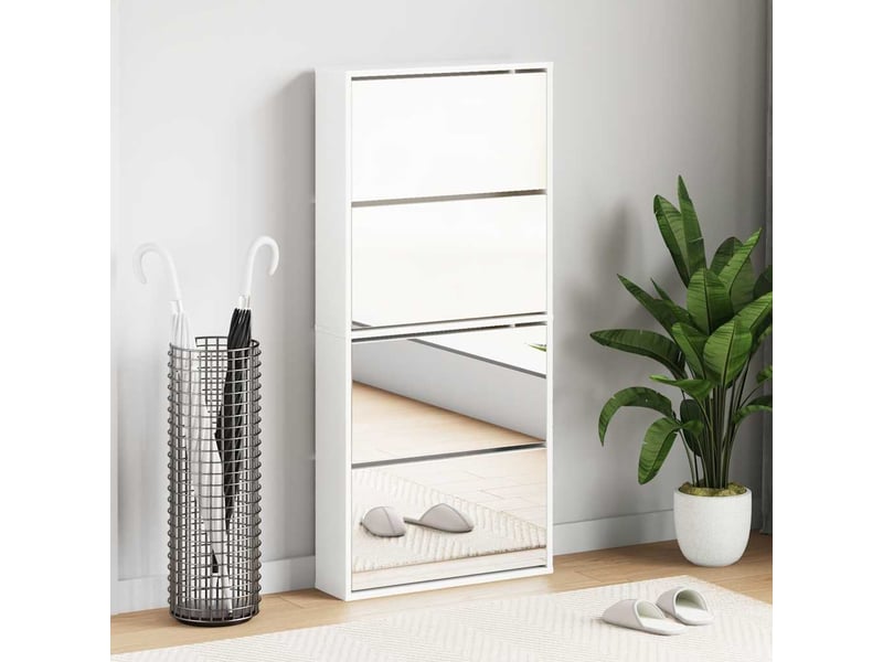  Meuble à chaussure, armoire à chaussures miroir 4 niveaux blanc brillant  - Conforama B
