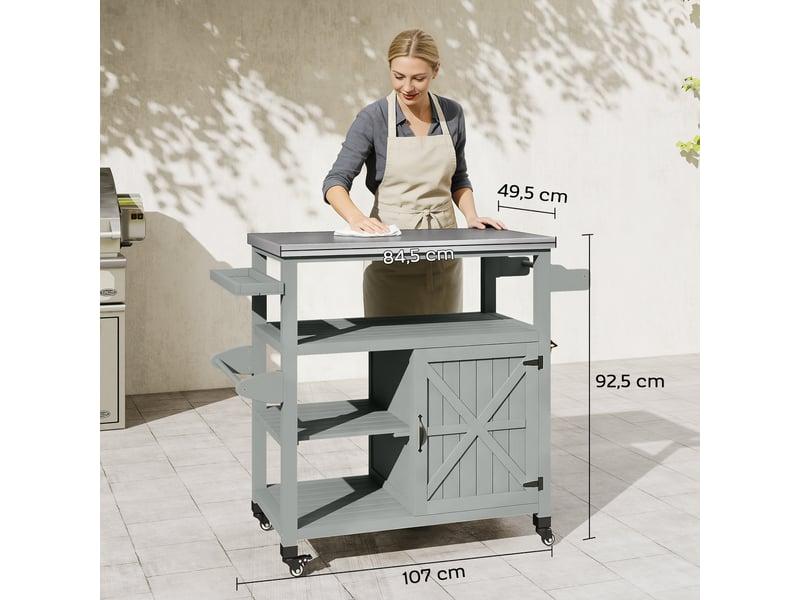  Desserte jardin chariot de barbecue sur roulettes avec plateau en acier inoxydable gris 107x49,5x92,5cm  - Conforama C