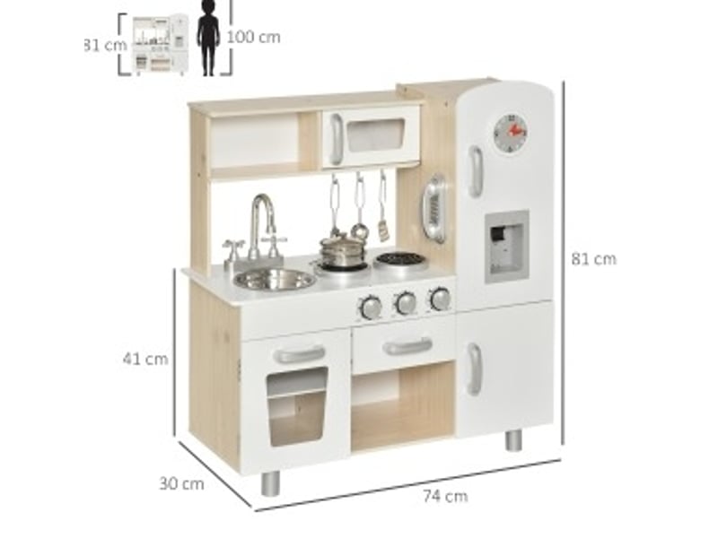  Cuisine jouet pour enfants avec accessoires, 74x30x81 cm, rangement, bois et mdf, blanc  - Conforama C