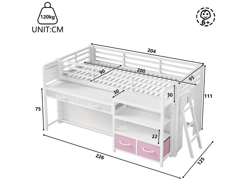  Lit mezzanine enfant 90x200 avec bureau et rangements evryae  - Conforama E