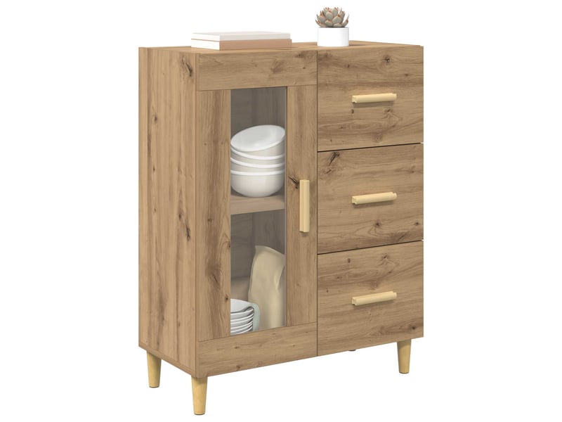  Buffet - bahut - meuble de rangement chêne artisanal 69,5 x 34 x 90 cm bois d'ingénierie  - Conforama C