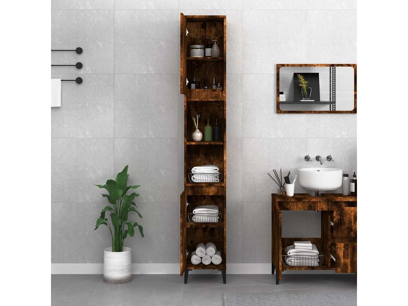  Amoire de salle de bain chêne fumé 30x30x190cm bois d'ingénierie shl8287  - Conforama C