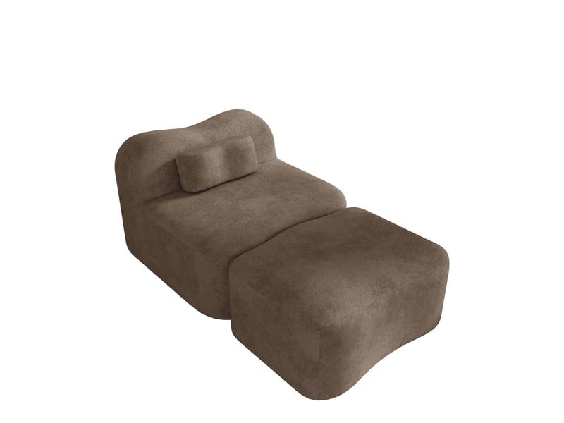  Fauteuil modulable sans cadre avec ottoman 96x167x70 cm en velours marron  - Conforama A