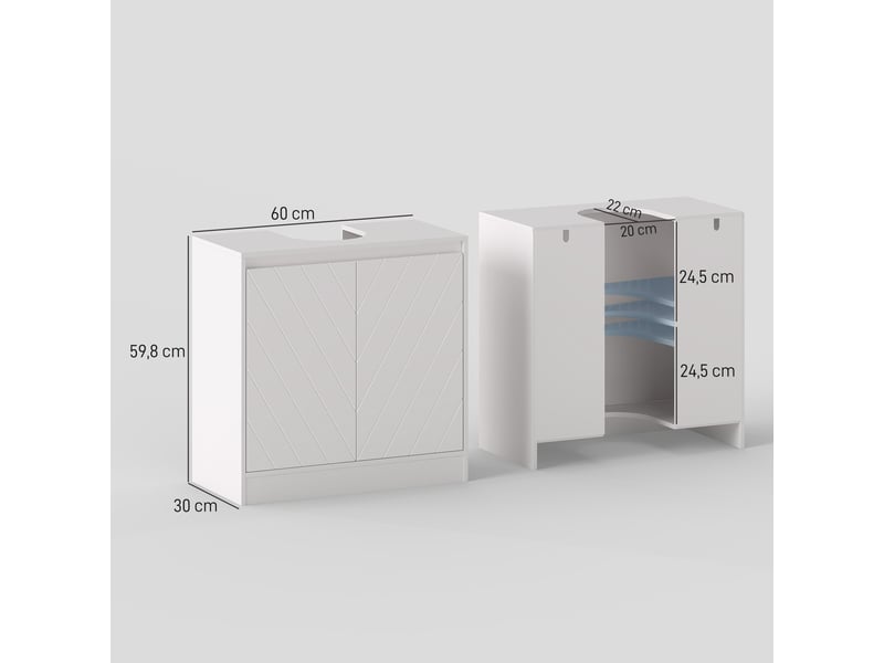  Meuble salle de bain sous lavabo - meuble sous-vasque - placard 2 portes avec étagère blanc  - Conforama E