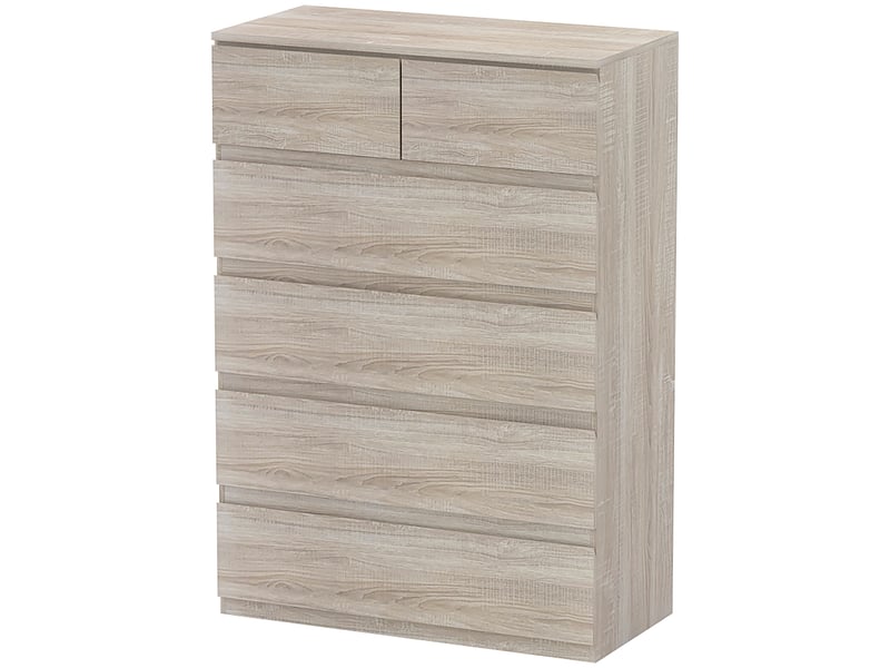  Commode à 6 tiroirs, sans poignées, design minimaliste, 80 x 39 x 115 cm, bois naturel  - Conforama B