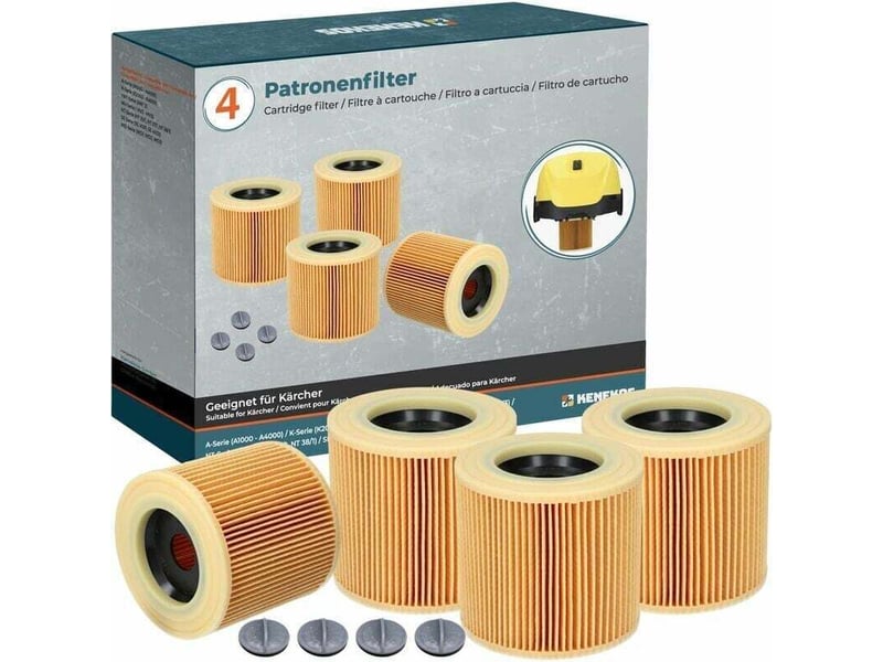  Enowelir lot de 4 filtres cartouche compatibles aspirateur wd2 wd3 mv3 serie k se 4001 se 4002 reference 6.414-552.0 6.414-772.0 6.414-547.0  - Conforama E