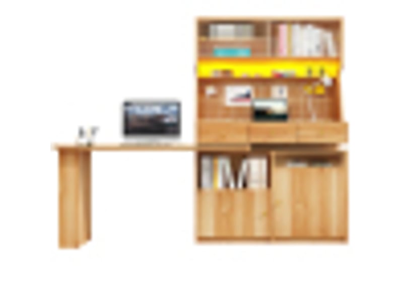  Meuble haut avec bureau, coloris brun naturel, 137 × 74 × 177,7 cm, mdf, métal et verre, bureau et tablette bar intégrés  - Conforama A