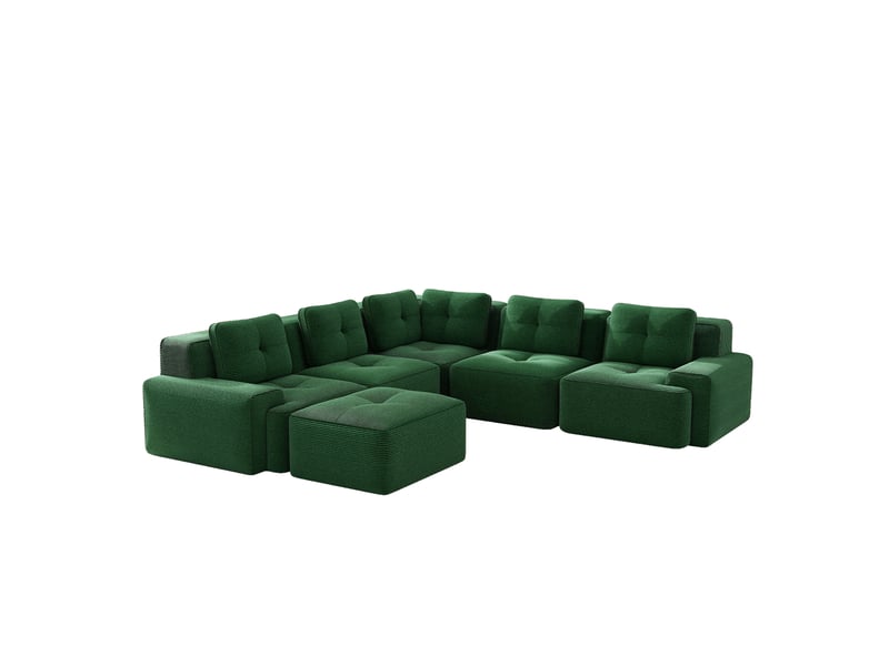  Canapé d’angle modulaire 4 places à assise profonde - lpospi - accoudoirs larges, velours côtelé vert, 295×295×69 cm  - Conforama A