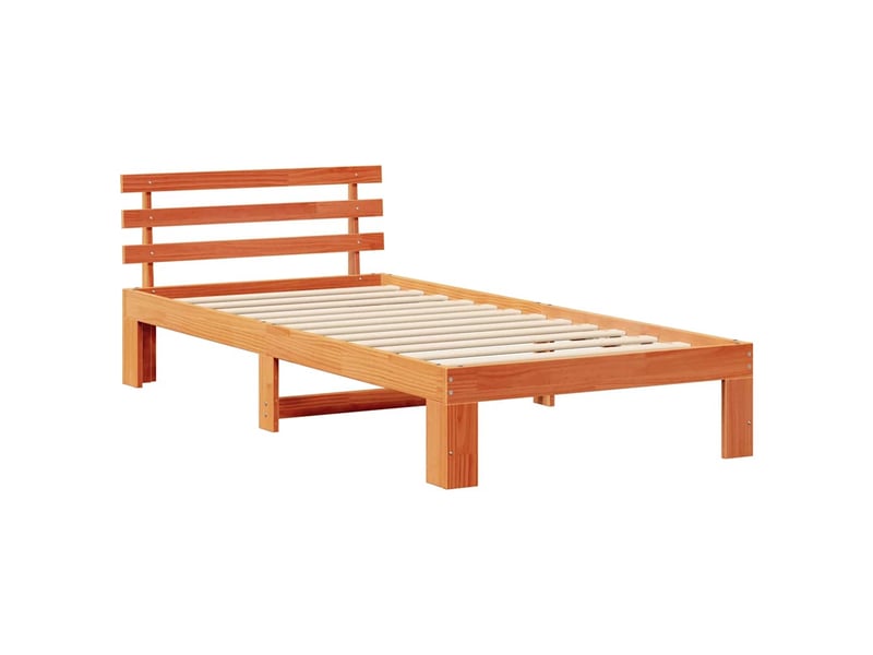  Lit simple- lit adulte -  cadre de lit avec tête de lit brun  80 x 200 cm pin massif  - Conforama C