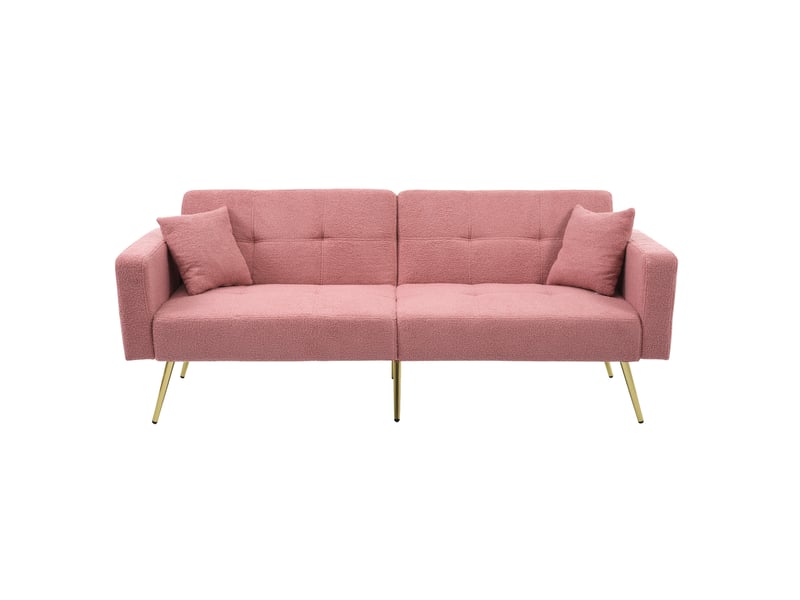  Canapé-lit modenvie 2 places réglable 175 x 64 x 72 cm rose tissu bouclette pieds dorés  - Conforama A