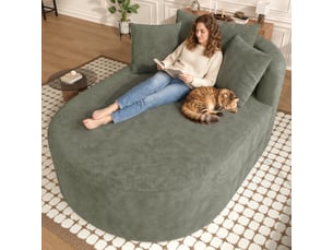 Canapé 1 places en velours côtelé vert, assise profonde 122 cm, sans montage, design ovale