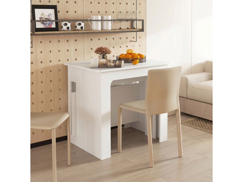  Table à manger pliante, table pliante cuisine extensible jusqu'à 6 personnes, pour petits espaces, salle à manger, blanc  - Conforama D