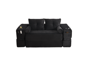 Canapé droit compressé convertible NECHE 180x98x80cm 2 places Velours côtelé noir