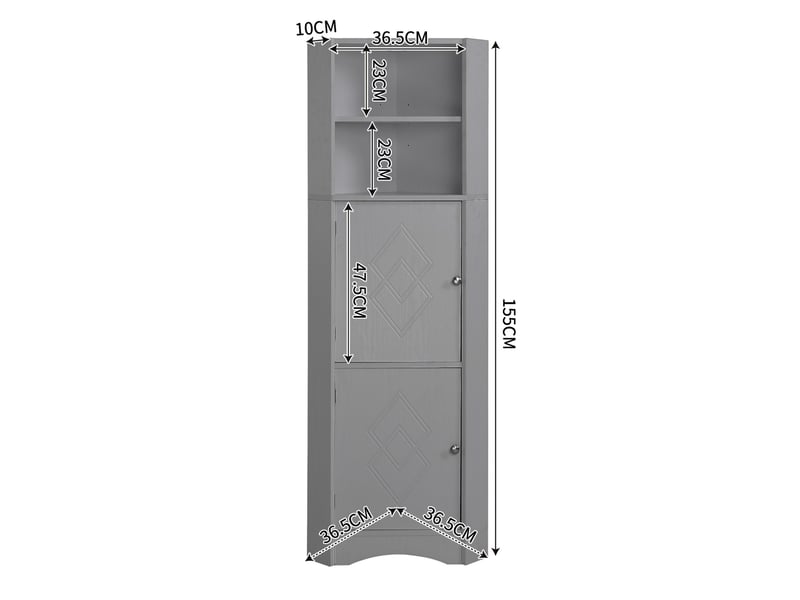  Meuble de salle de bain d'angle avec deux compartiments d'extension, compartiment ouvert avec fond réglable, 36,5 x 36,5 x 155 cm, gris clair  - Conforama E