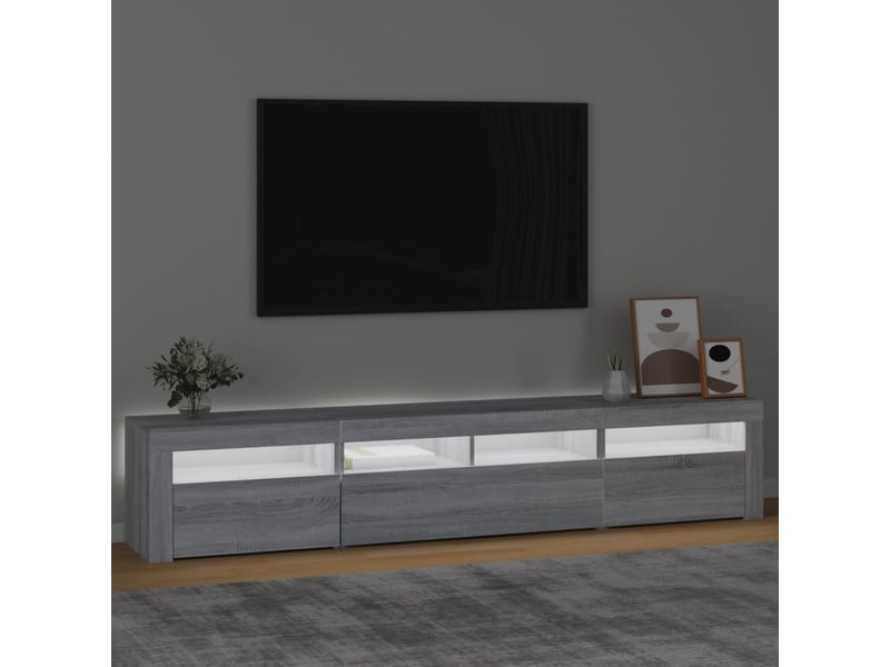  Meuble tv - banc tv - meuble de rangement avec lumières led sonoma gris 210x35x40 cm  - Conforama C