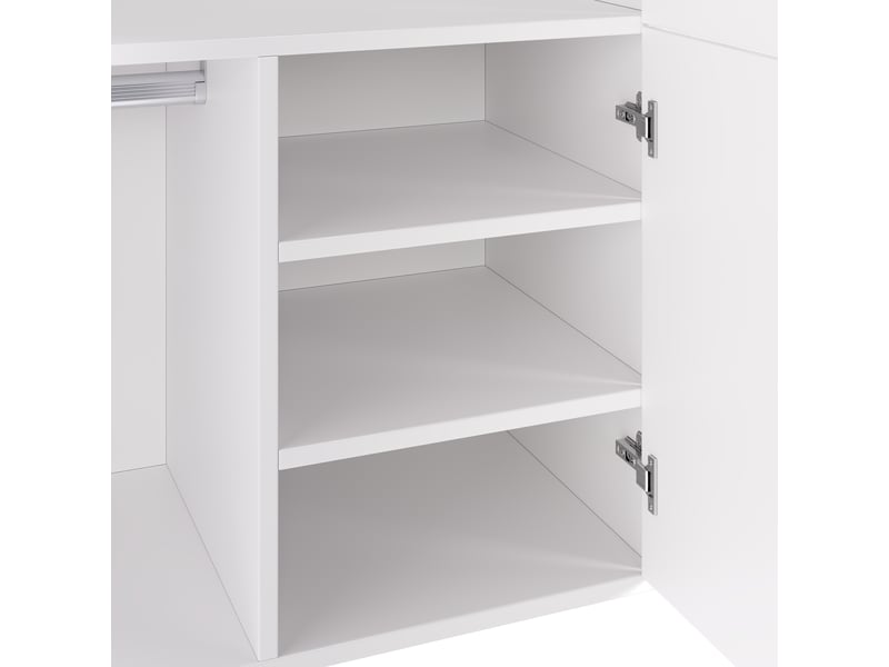 Armoire blanche 90x50x200 cm, armoire haute à portes battantes avec 2 tringles et 4 compartiments. - Conforama W
