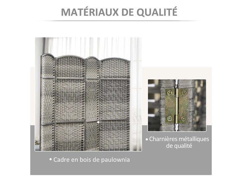  Paravent intérieur en bois 3 panneaux séparateur de pièce pliable pour salon chambre gris 135 x 180 cm  - Conforama R