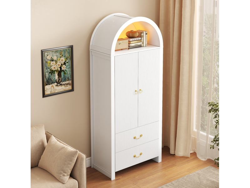  Buffet haut avec rangement et éclairage led, 2 portes et 2 tiroirs evryae  - Conforama D