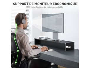 Rehausseur écran pc bureau support d'écran d'ordinateur de 100 cm support moniteur avec compartiments deux, noir