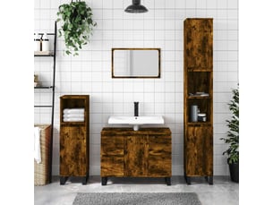 Meuble salle de bain rangement, commode chêne fumé 80x33x60cm bois d'ingénierie shl1668
