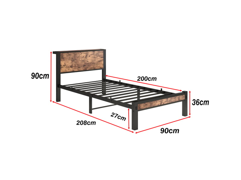  Cadre de lit simple 90x200 cm métal avec tête de lit rangement vintage brun ORFRW3372P314422 - Conforama C