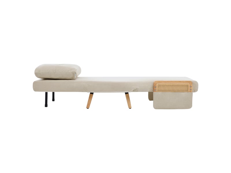  Fauteuil convertible 3 en 1 avec dossier réglable 5 positions et coussin, accoudoirs en rotin, en lin beige  - Conforama A