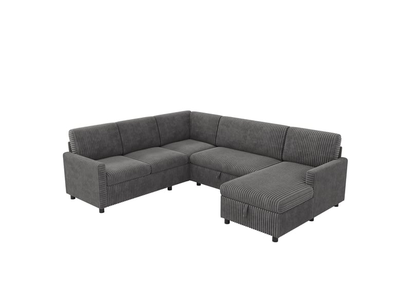  Canapé-lit u lora gris en velours côtelé avec fonction couchage, méridienne coffre et convertible  - Conforama B