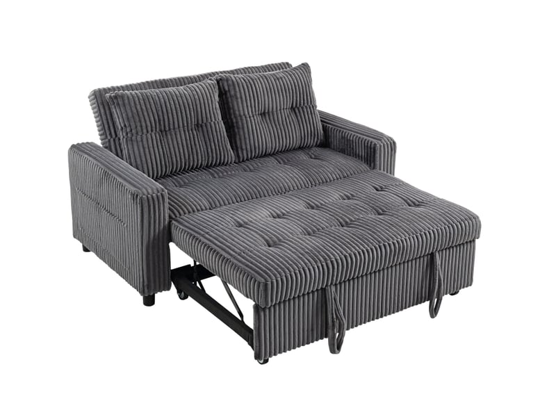  Canapé-lit 2 places 190x126 cm convertible en velours côtelé gris foncé sans matelas  - Conforama A