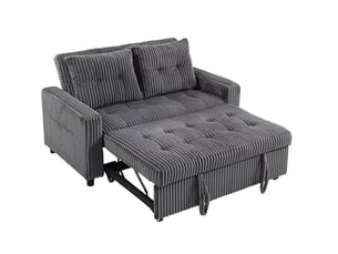 Canapé-lit 2 places 190x126 cm convertible en velours côtelé gris foncé sans matelas