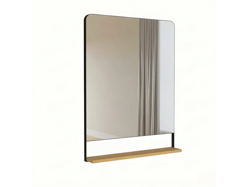  Miroir mural rectangulaire 80x60 cm avec tablette mdf bois métal noir  - Conforama A