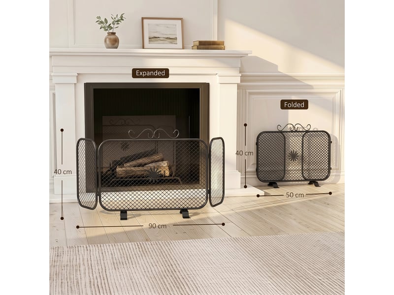  Pare-étincelles pliable en trois parties pour cheminée, 90 x 16 x 40 cm, noir  - Conforama E