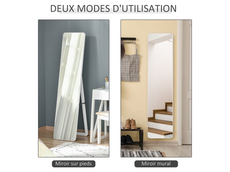  Miroir sur pied et mural rectangulaire dim. 37l x 43l x 156h cm blanc bois aspect  - Conforama E