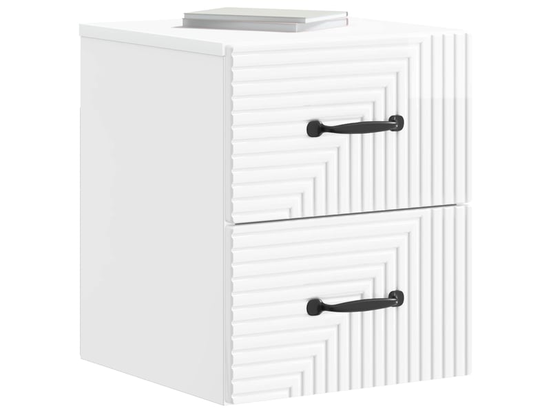  Table de chevet - cabinet de chevet - table de nuit mural 2 pc blanc brillant 34,5 x 33 x 40 cm  - Conforama B