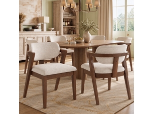 Lot de 6 chaises de salle à manger 56x57.5x79 cm structure en hévéa massif revêtement effet lin décor noyer et beige avoine