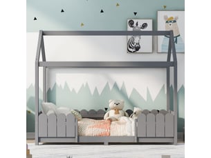 Lit cabane 90x200 cm <strong>REDOM</strong> <strong></strong> coloris gris