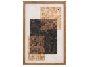 Tableau artisanal en bois recyclé relief beige et noir 42x4x62 cm h