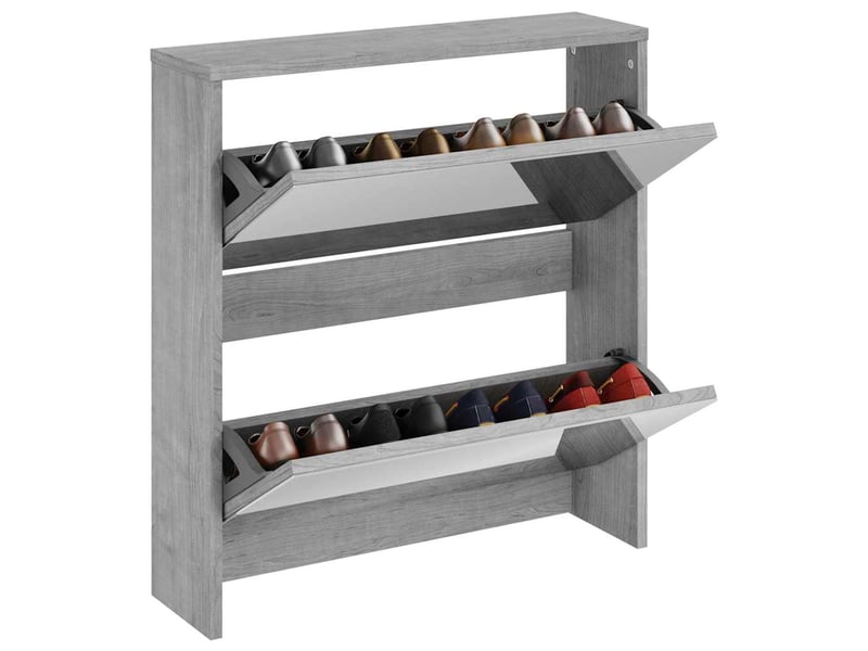  Meuble à chaussure, armoire à chaussures miroir 2 niveaux sonoma gris 63x17x67 cm  - Conforama C