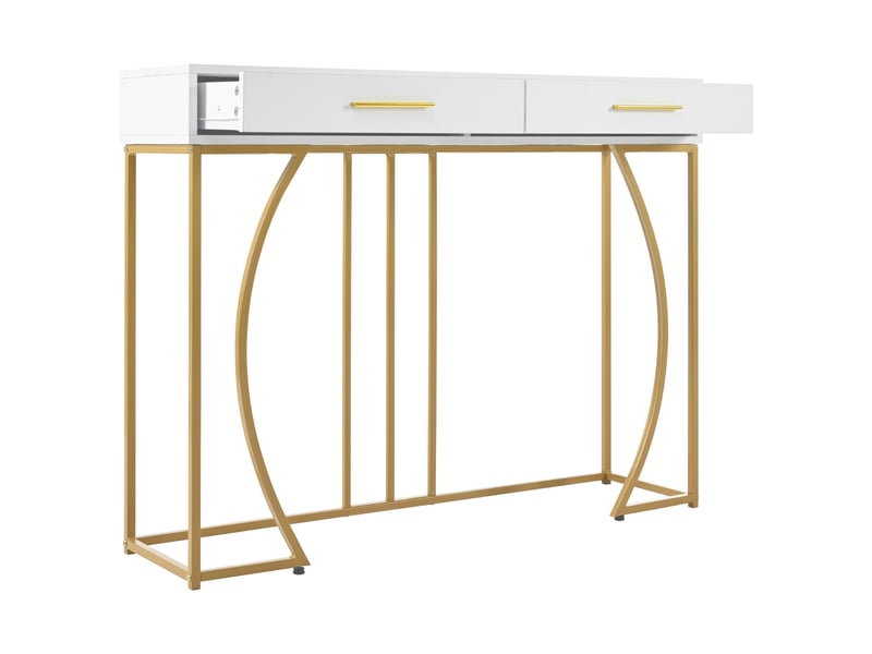  Console d’entrée avec 2 tiroirs, style luxe léger, blanc et or, 110x32x85 cm, table d’appoint  - Conforama D