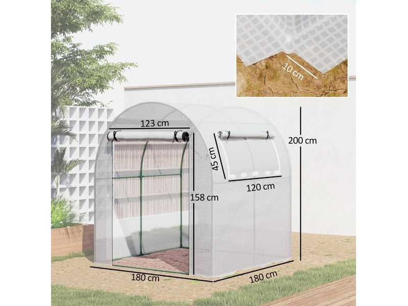  Serre de jardin portable 180x180x200 cm – blanche – structure en acier et couverture plastique double  - Conforama C