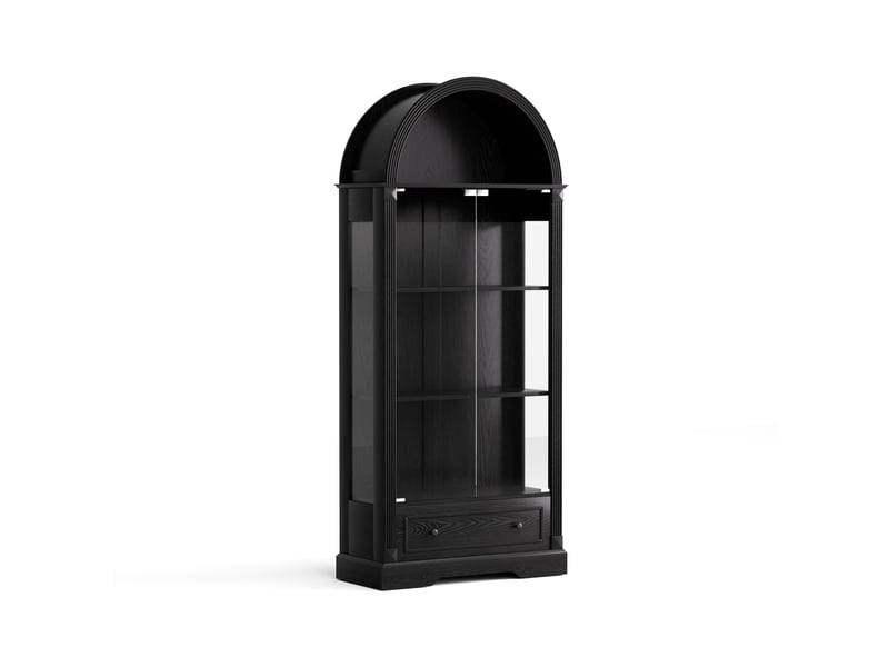  Vitrine en arc avec éclairage led et tiroirs mdf et verre noir 80x35x180 cm W3148S00011 - Conforama A