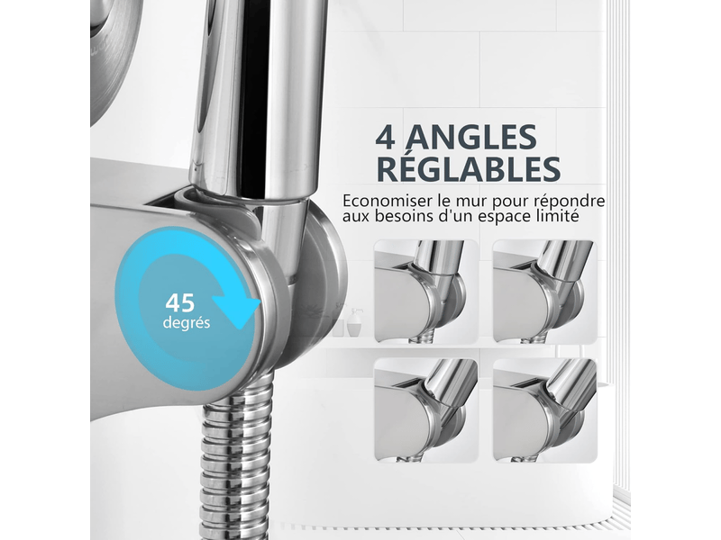 Support de pomme de douche – support de pomme de douche à ventouse en acier inoxydable, 4 angles réglables - Conforama C